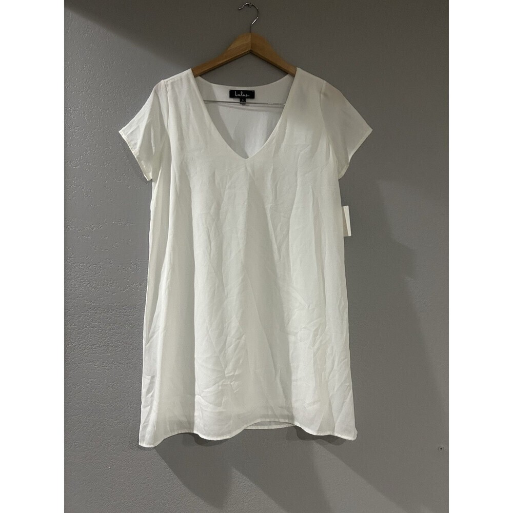 Lulus Freestyle Shift Dress Off White Short Sleeve Vneck Dress Size M - Picture 3 of 14